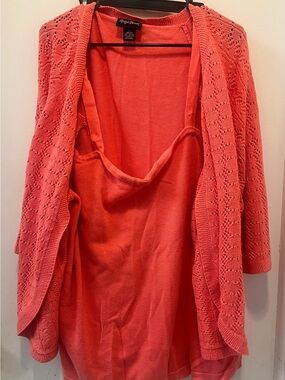 Maggie Barnes Coral Open-Front Knit Cardigan